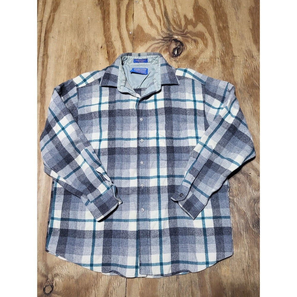 Pendleton Wool Collared Button Down Plaid Long Sleeve Shirt @M8